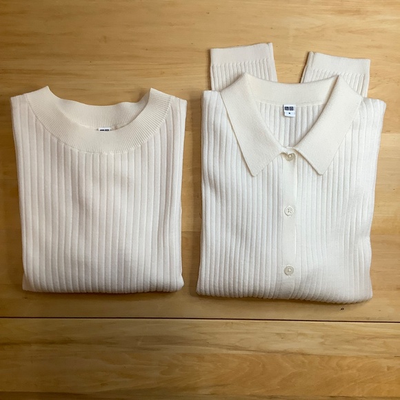 UNIQLO Cream Merino Wool Polo Cardigan Size M - Picture 14 of 14